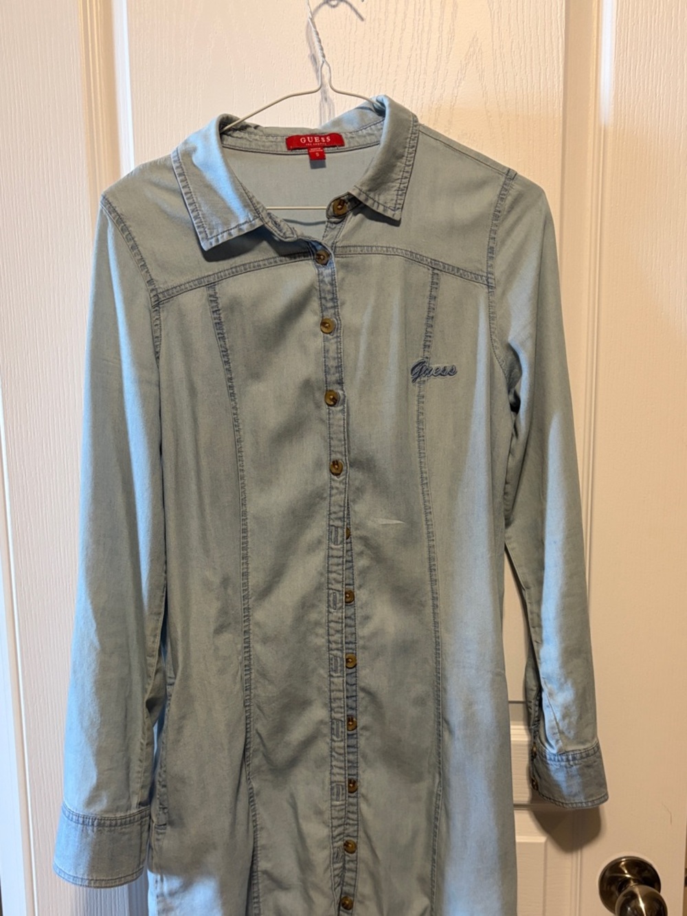 Guess Light Blue Denim Button-Front Shirt Dress